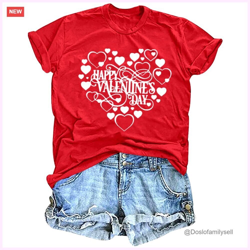 Cute Heart Truck Valentine's Day Top Cotton Blend Casual Active Tee